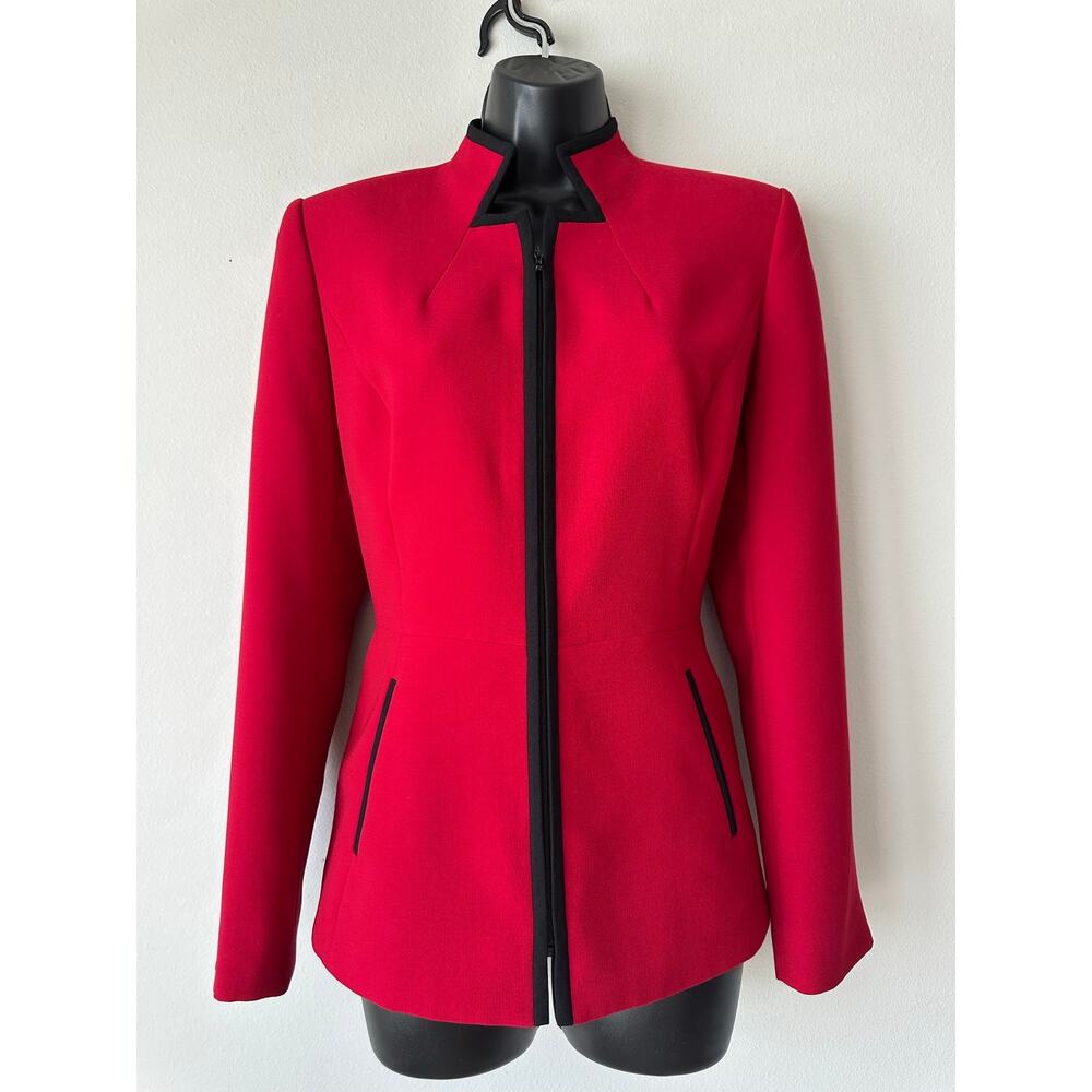 Vintage Liz Claiborne Red Zip Front Structured Blazer Jacket Size 6